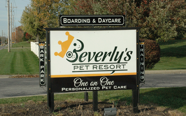 Entrance Sign at Beverly's Pet Resort, 14000 Promise Rd., Fishers, IN 46038