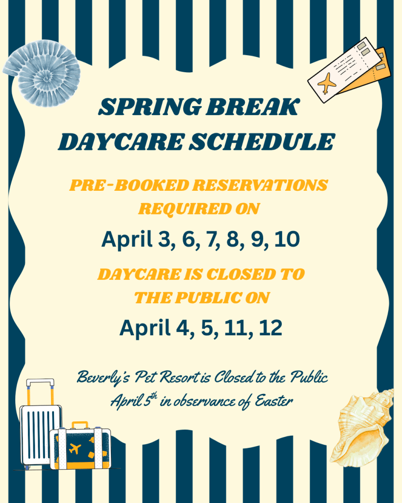 2026 Spring Break Daycare Schedule at Beverly's Pet Resort in Fishers